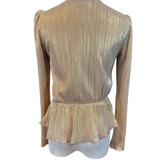 Gianni Bini gold pleated blouse.  V-Neck Long sleeves.  Size:XS - Picture 3 of 7